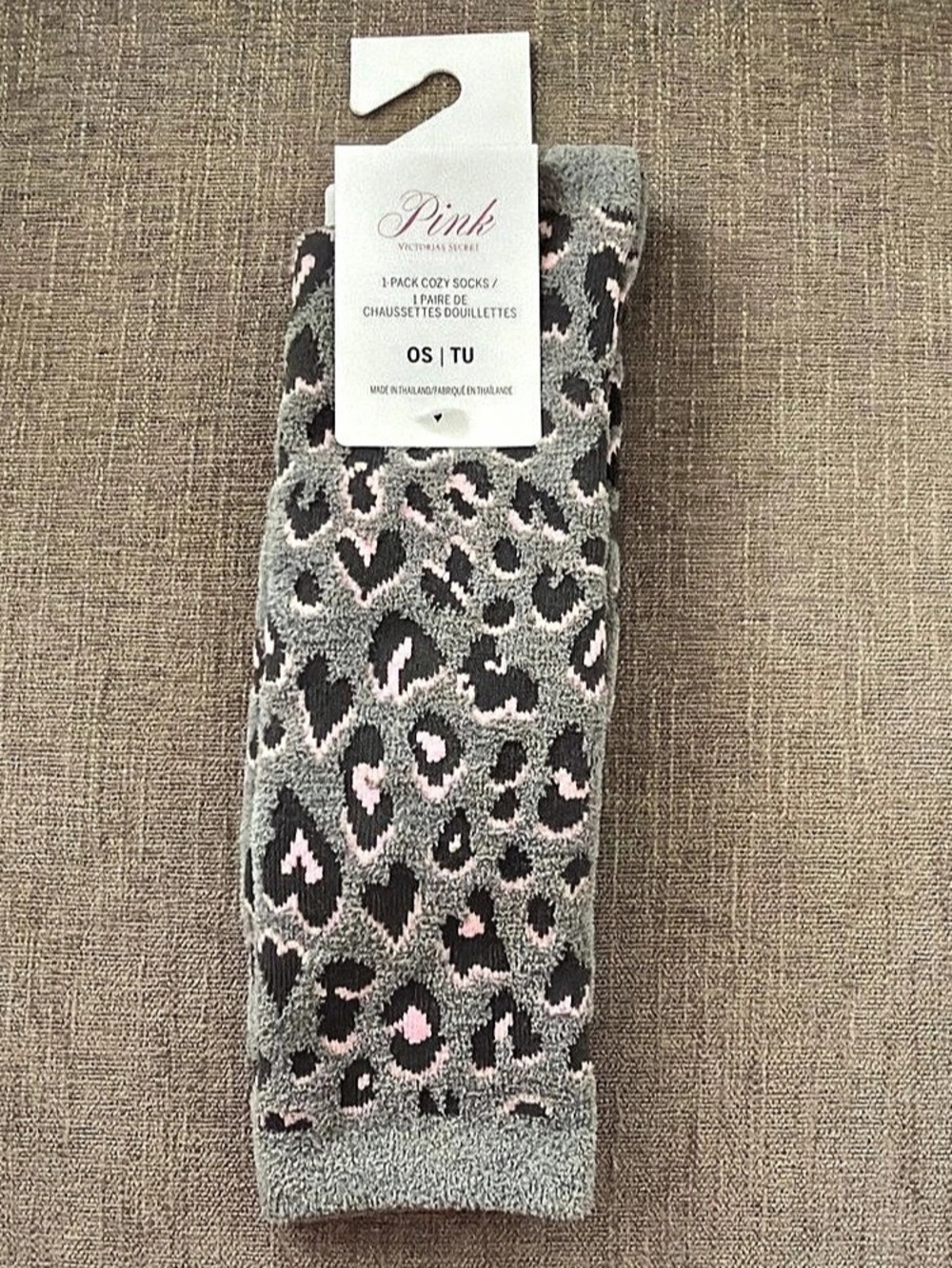 Pink Leopard Print Crew Socks Gray & NWT